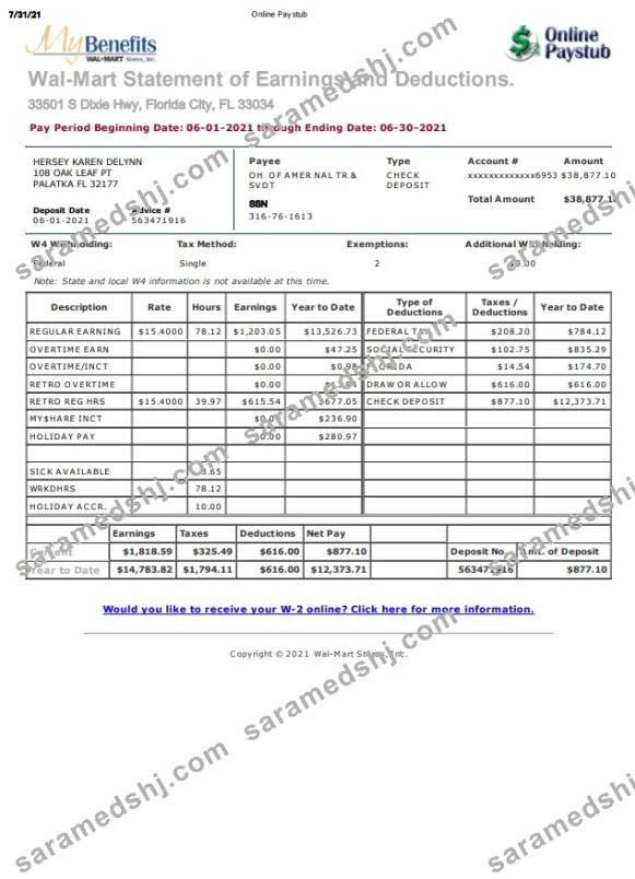 My Benefits Wal-Mart earnings statement